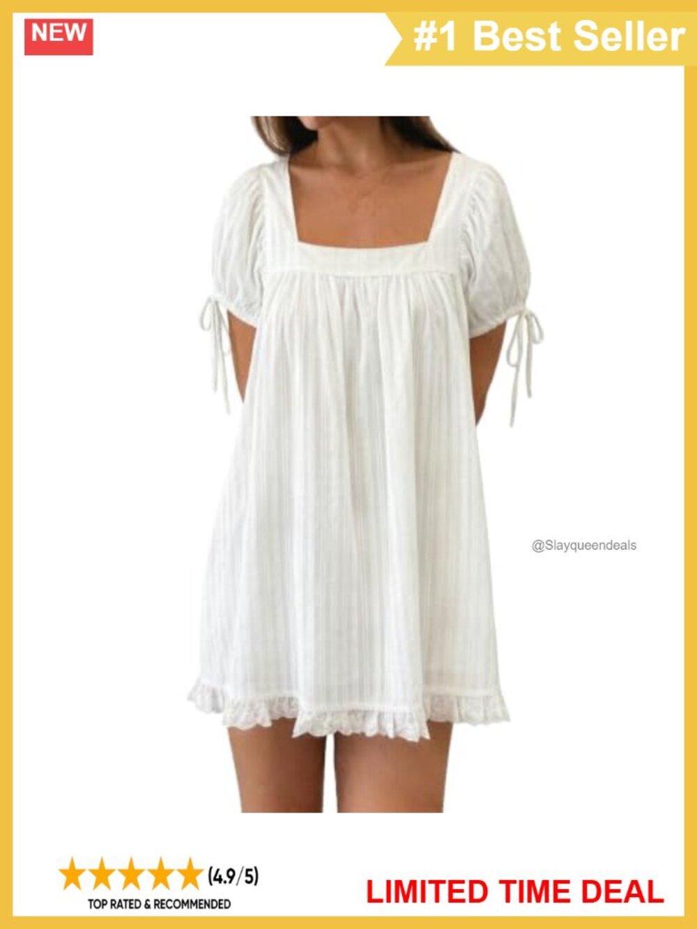 Soliloquy Square Neck Puff Sleeve Blouse Lace Hem Flowy Babydoll Top